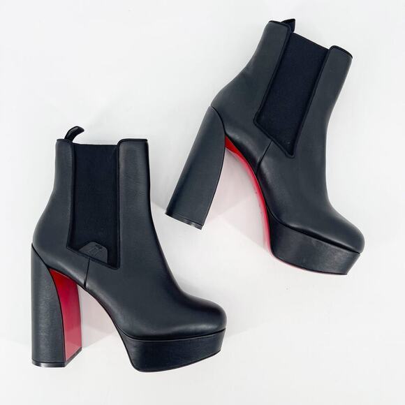 Christian Louboutin Black Movidastic 130 Leather Platform Chelsea Boot EU 39.5 - Picture 3 of 13